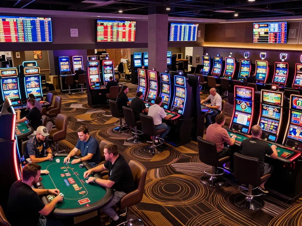 C168 gamblers engage in strategic gameplay in a modern casino environment filled with exciting gaming stations.