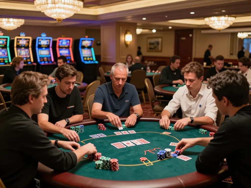 Players immersed in strategic gameplay at BL555 casino table games, vibrant atmosphere enhancing excitement