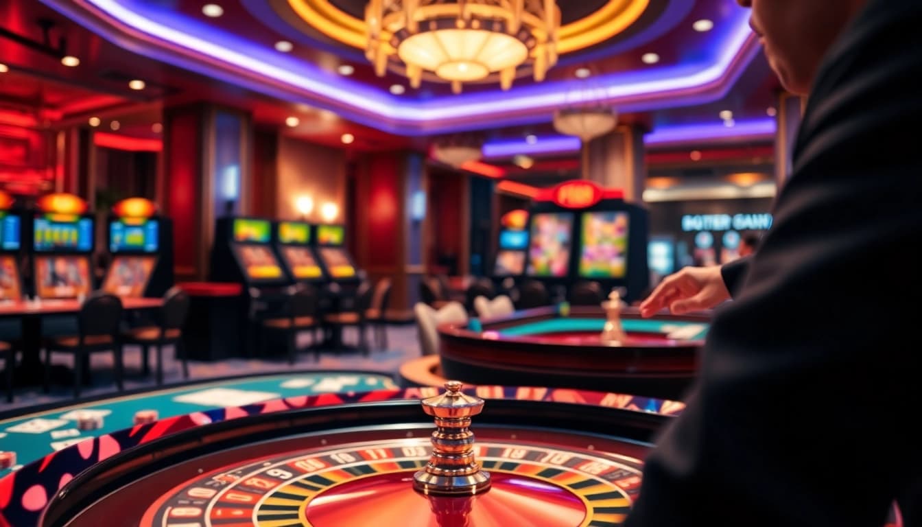 A player enjoying a thrilling game at F168 casino with vibrant chips and cards, capturing the excitement of betting.