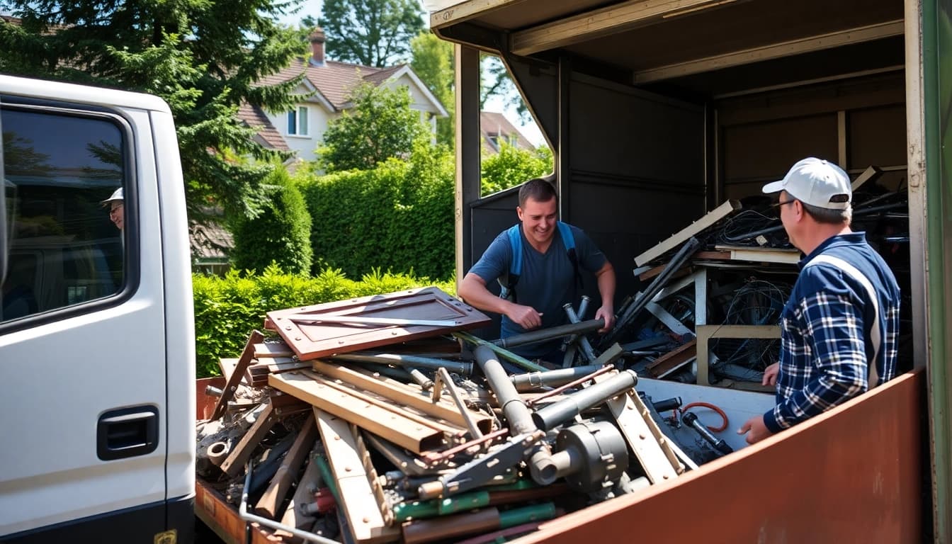 Efficient Schrottabholung Wuppertal service, showcasing a truck collecting scrap metal from a home.
