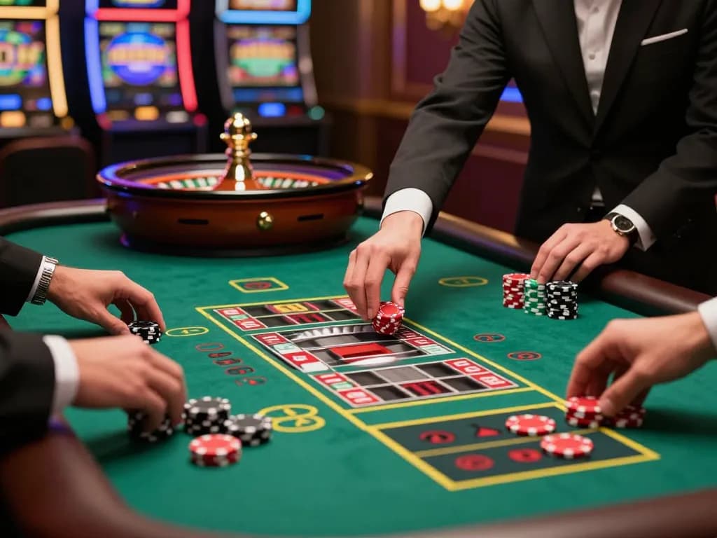 Players placing bets at 789WIN roulette table, showcasing excitement and vibrant casino atmosphere.