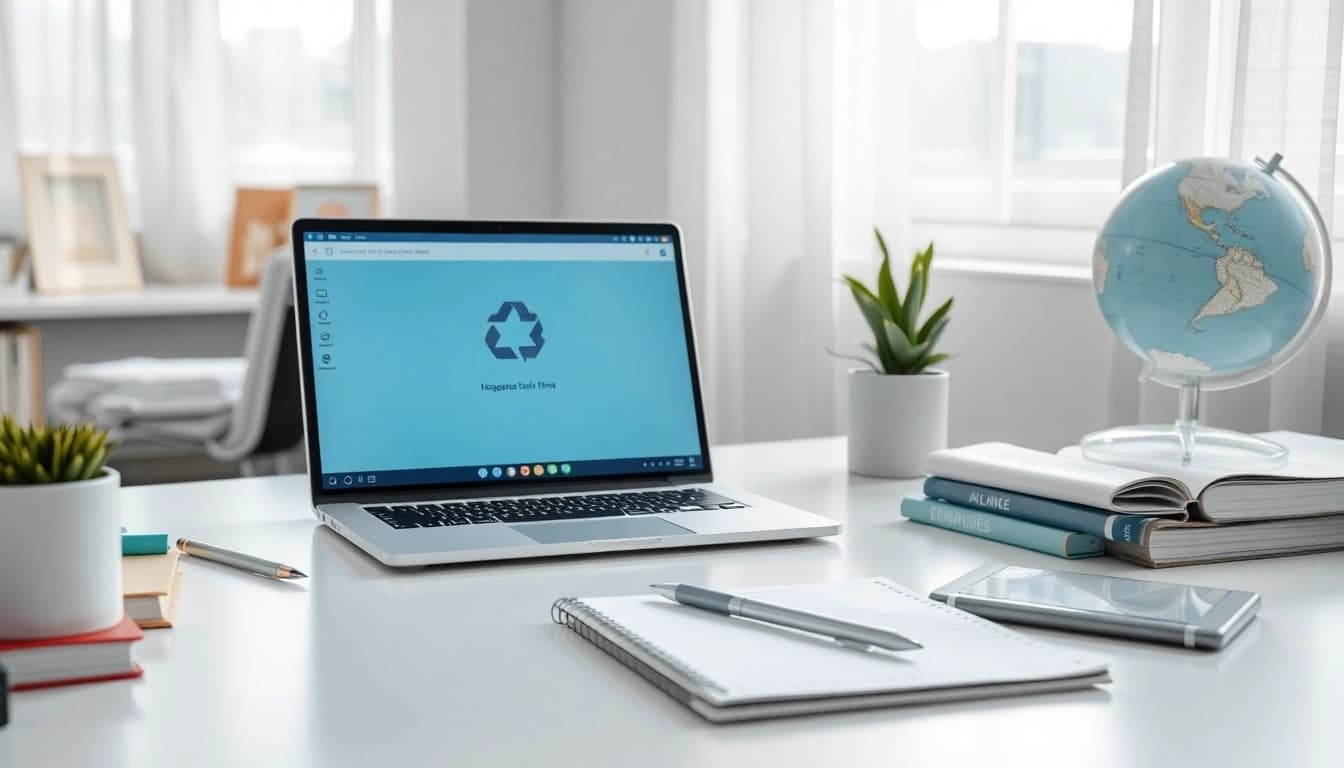 Workspace with 有道词典 interface on a laptop, promoting language learning tools.