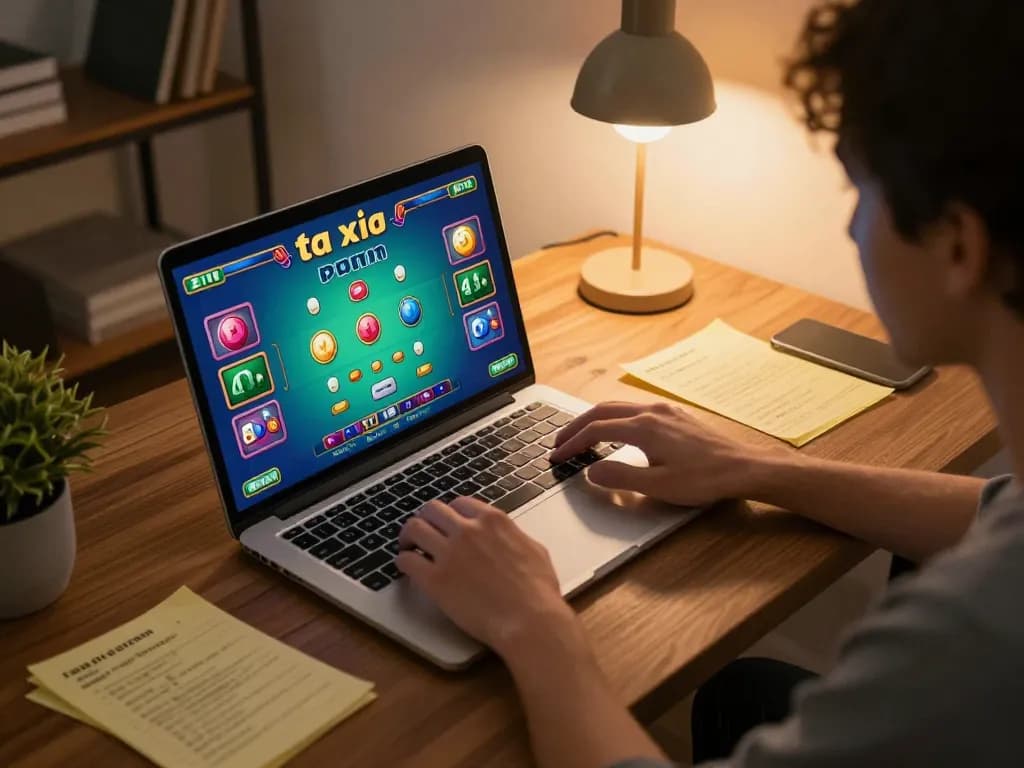 Engaging in tài xỉu online gameplay with strategic notes in cozy home office setup.