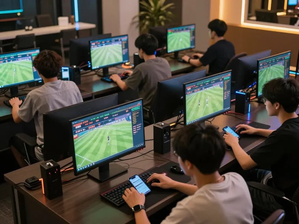 Players engaging in live sports betting on their devices on keonhacaii88 platform, showcasing exciting online gaming.