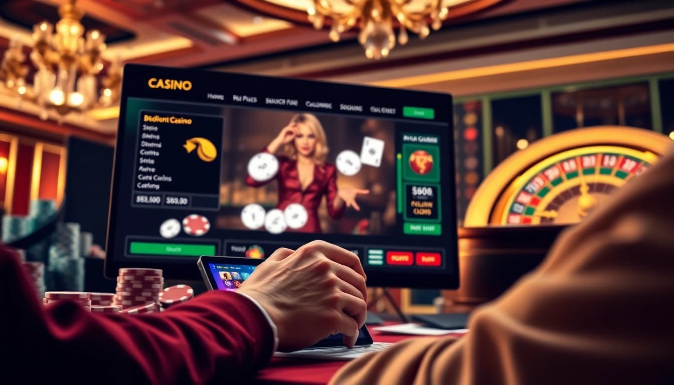 Engaging with online gambling at https://x88.law/, highlighting poker chips and a roulette wheel.