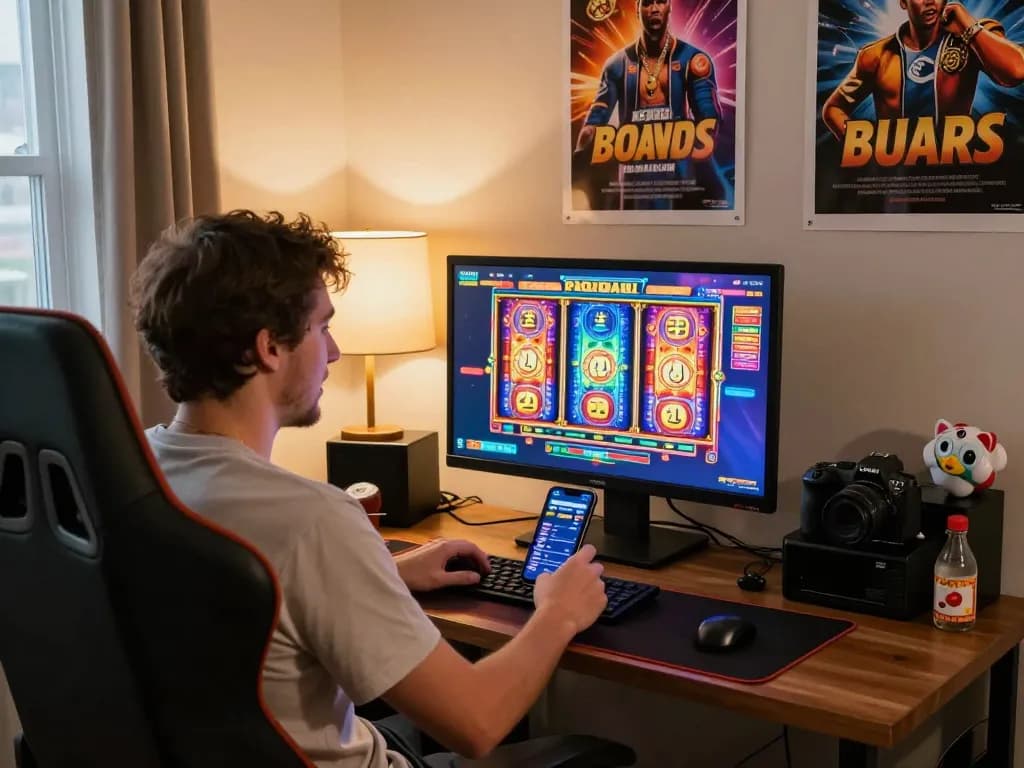 Engaged player at AZ888 enjoying a vibrant online casino experience with colorful graphics and betting stats.