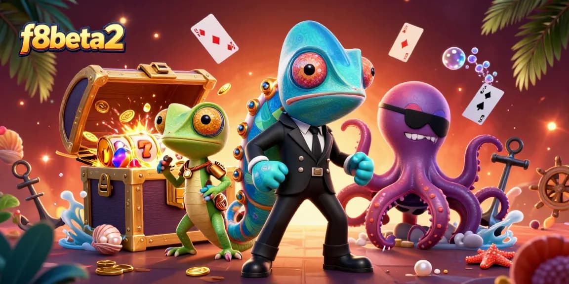 Experience the thrill of f8beta2 with vibrant casino elements and dynamic characters in this engaging illustration.