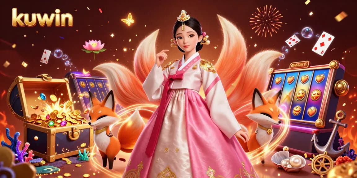 Kuwin offers thrilling slot games with elegant characters in a vibrant casino scene.