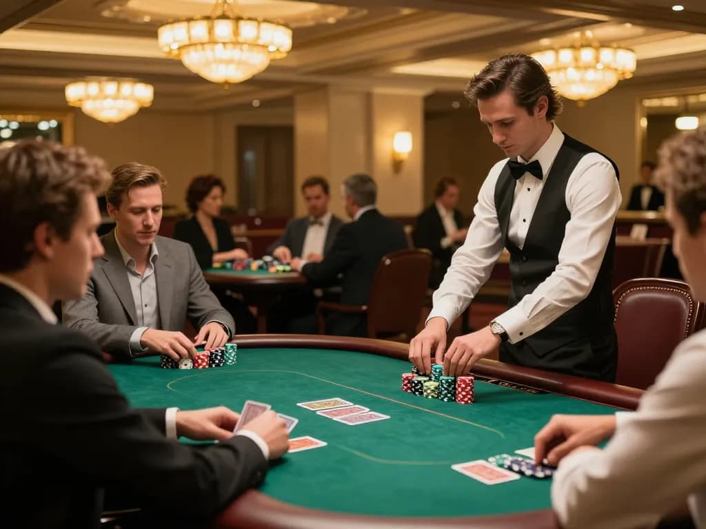 Players engage in a strategic poker match at win678's elegant casino tables, showcasing competitive gameplay and atmosphere.
