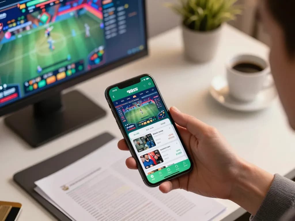 Engaging sports betting on open88ss app in a modern home office setting.