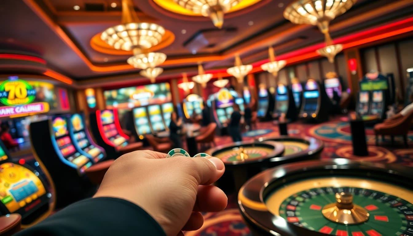 Win exciting games at https://79king.osaka/ with poker chips and vibrant slot machines.