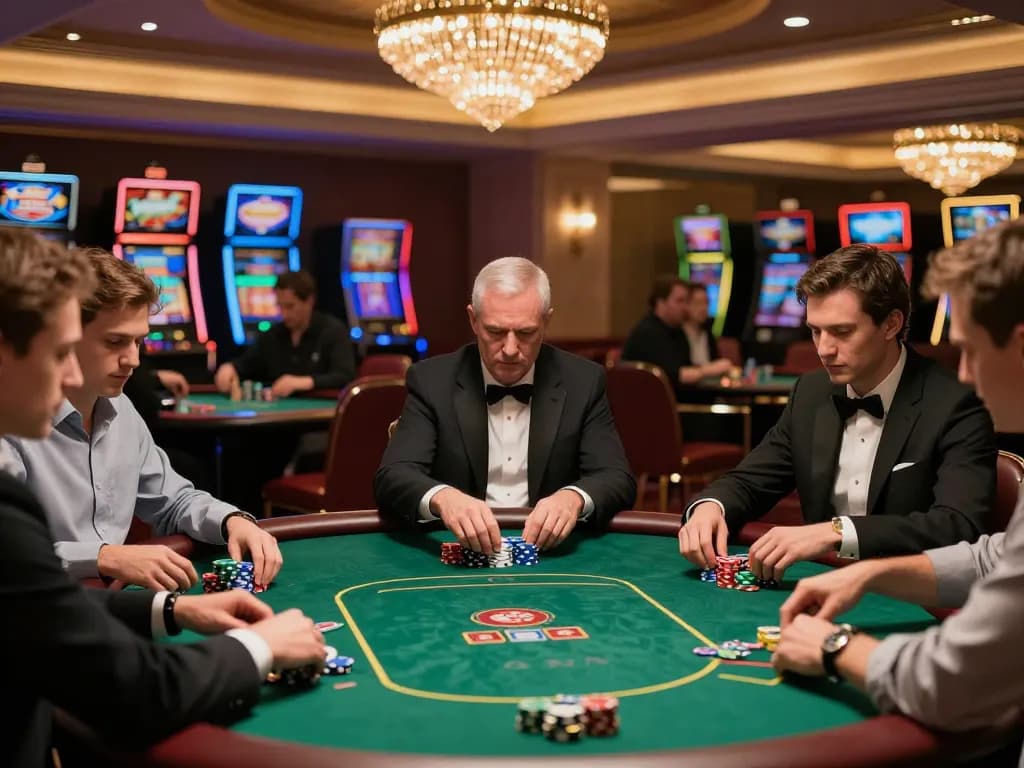 Players engaging in a high-stakes poker game at KKWIN casino, showcasing the excitement and strategy of the game.