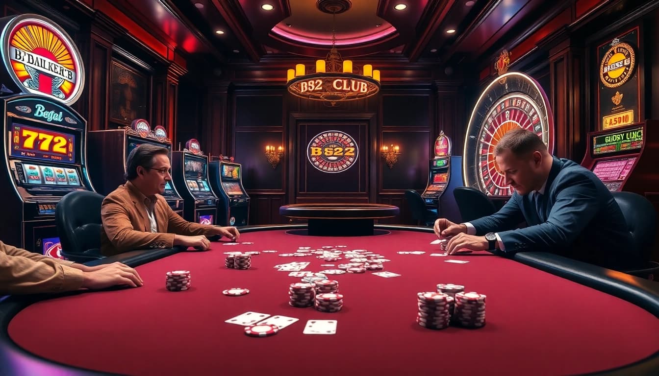 Betting at an upscale poker table in the B52 Club casino, showcasing excitement for gamblers.