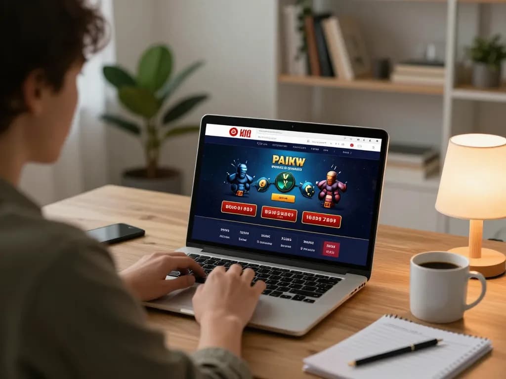 SIN88 online casino player engaging with a gaming interface on a laptop in a cozy home setup