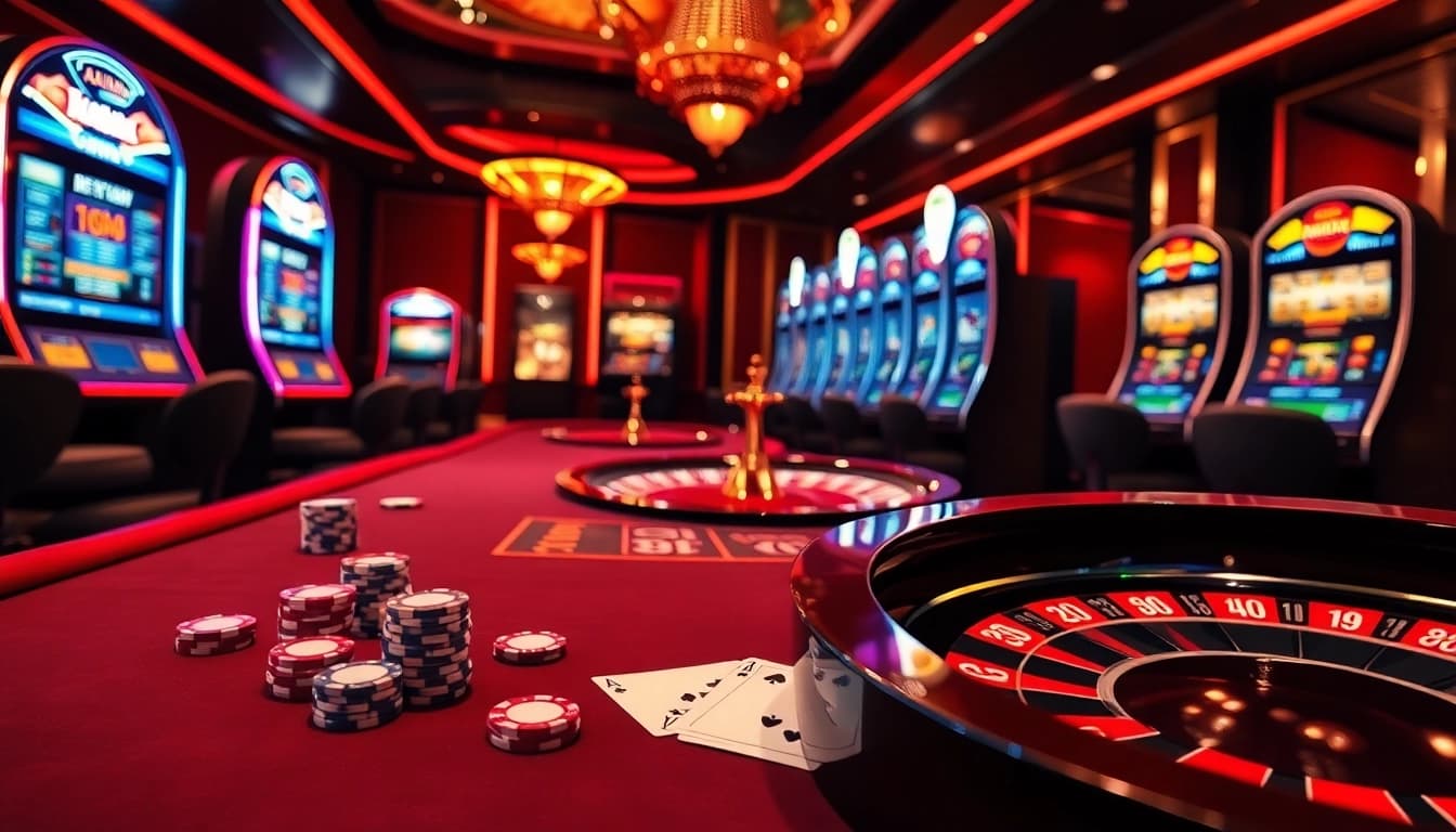 KJC.ac showcases an exciting casino environment with poker chips, cards, and a roulette wheel.