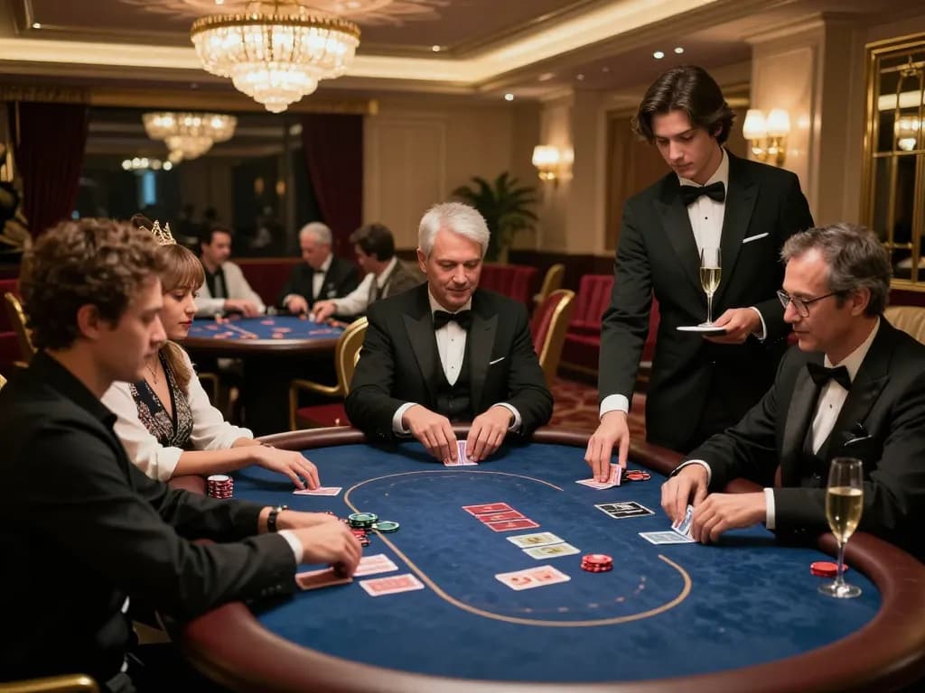 Engaged players at a luxurious poker table in an upscale VIP area of 99wincasino.