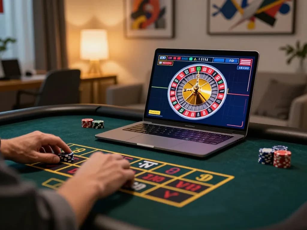 uu88 player engaged in online roulette gameplay from home with modern decor and strategic focus