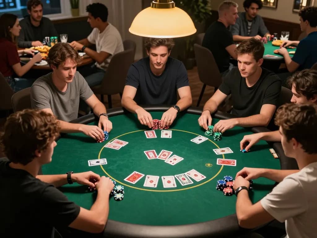 KJC players engaging in a competitive poker game, showcasing strategies and social interaction.