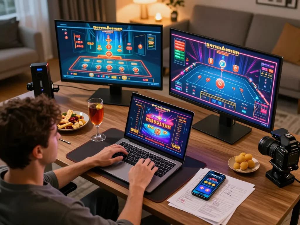 Engaging online gaming scene featuring g28-t1 on multiple screens, showing exciting casino gameplay