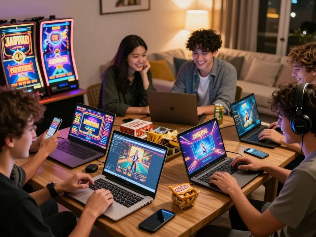 Excited players enjoying diverse games at au88 online gaming platform in a cozy environment.