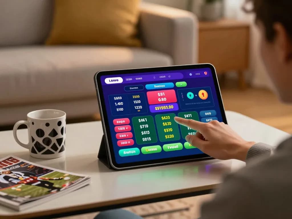 Engaging sports betting scene on Bongdallu with tablet displaying live odds at home