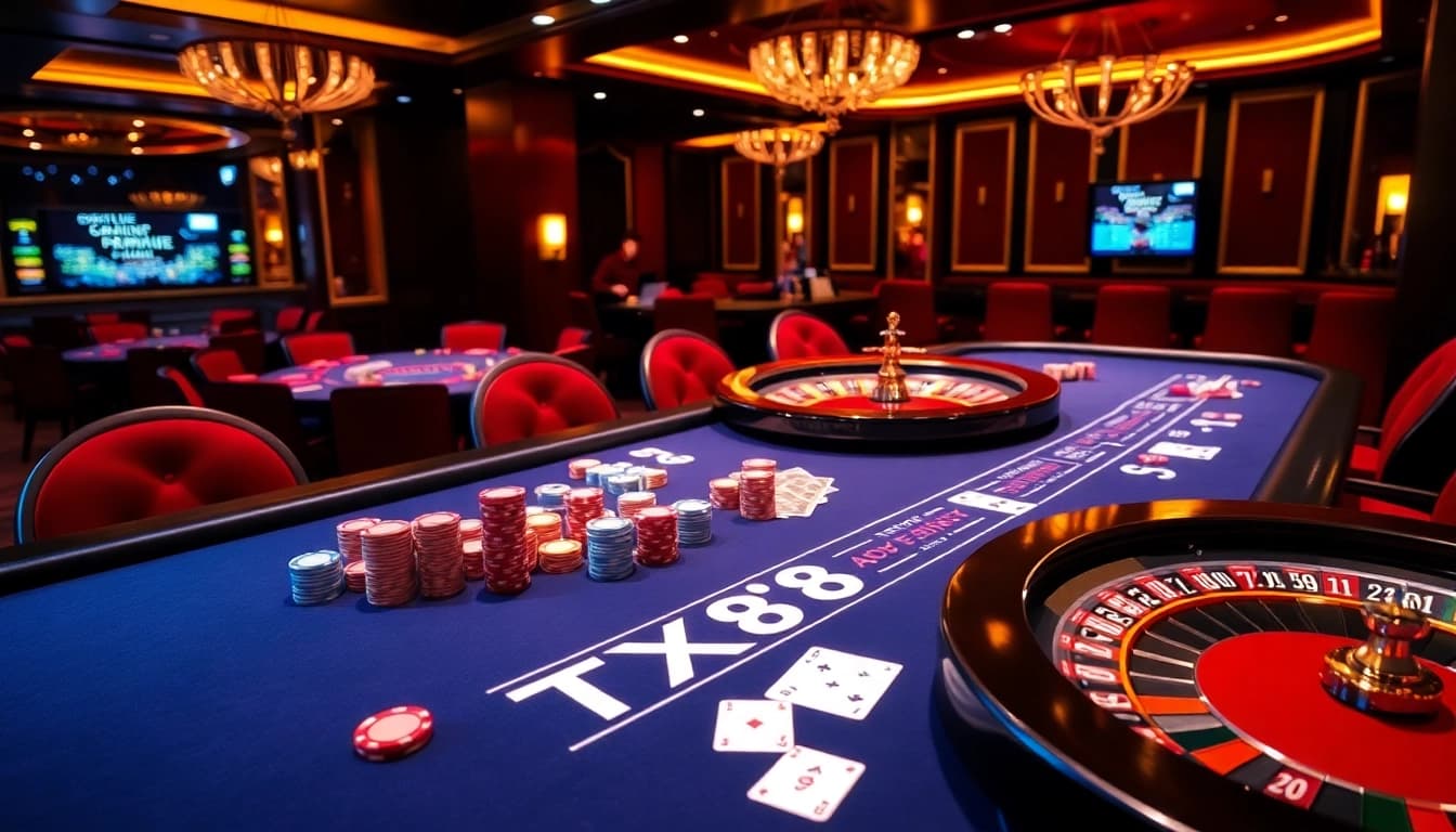 Engage with thrilling TX88 poker action at a luxurious casino table.