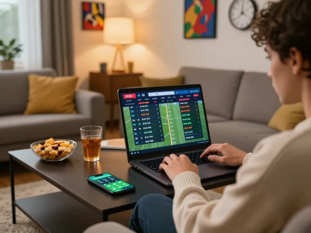 Online gaming scene showcasing open88 as a user places sports bets on a sleek laptop.