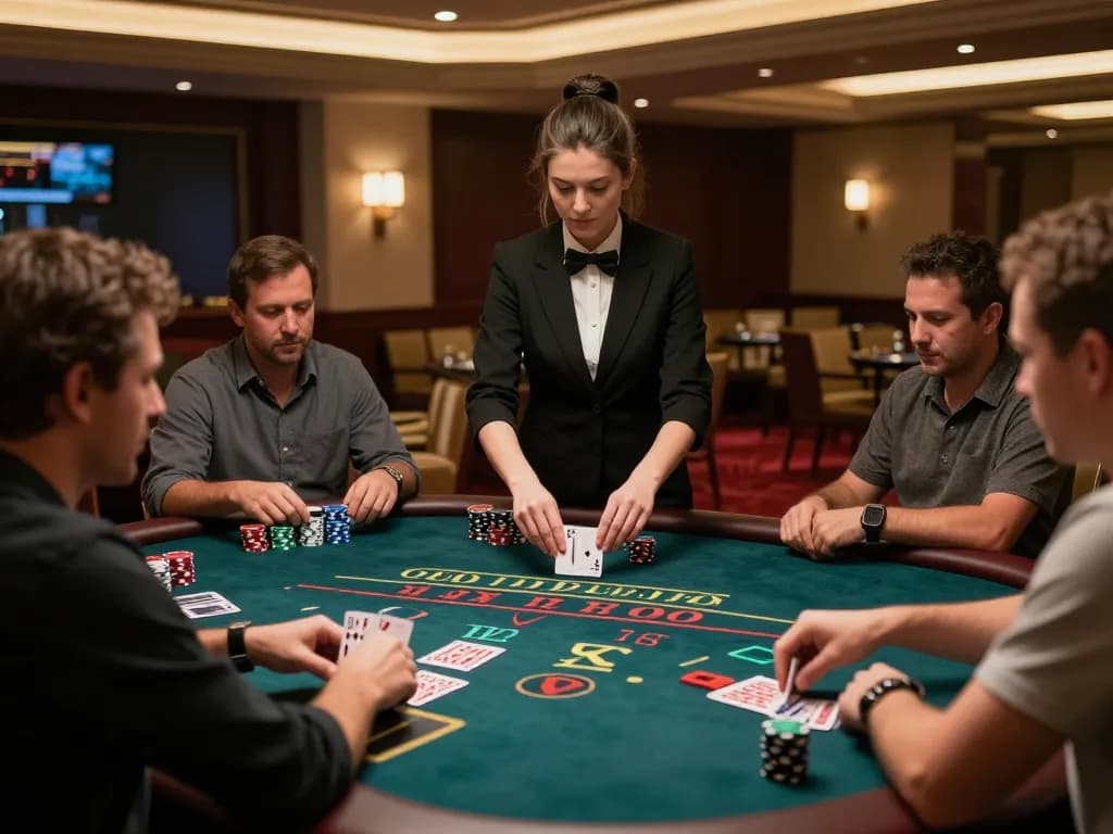 Exciting blackjack gameplay at 88FC with engaged players and professional dealer
