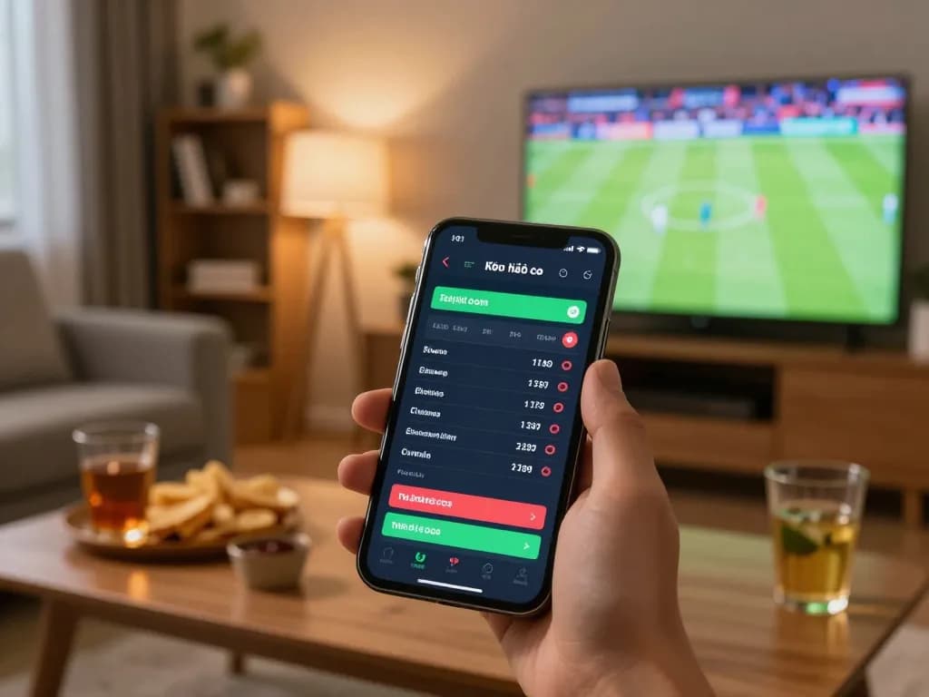 Kèo nhà cái displayed on a smartphone as a player places a bet during a live sports game.