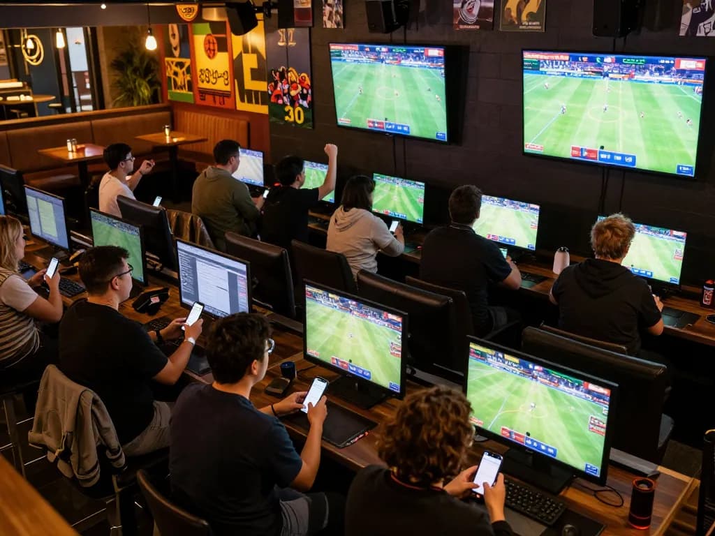 Excited sports fans engaging in live betting on 88vvgo during an intense game.