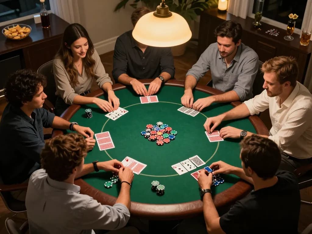 Players engaging in poker game at home while enjoying social atmosphere with 8kbet strategies.