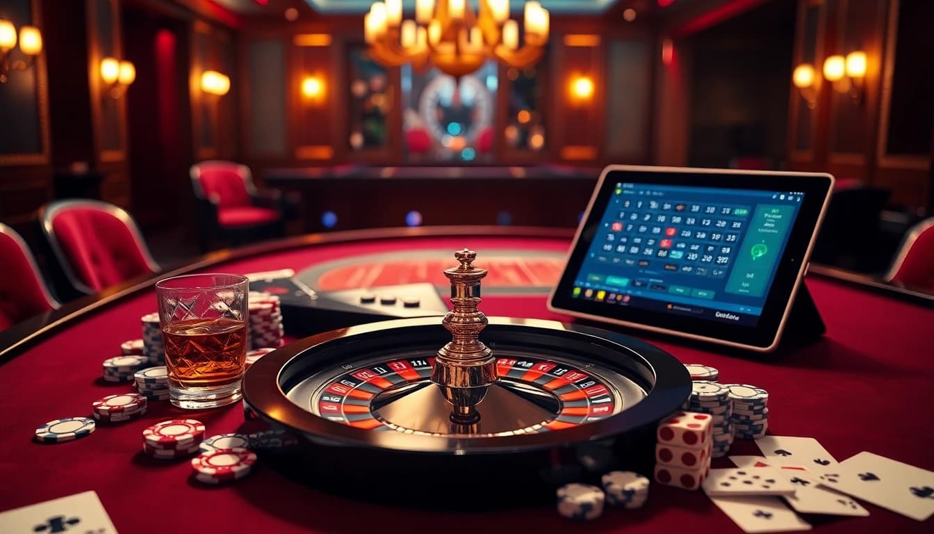 S8 casino scene showcasing high stakes with roulette, poker chips, and an online gambling interface.
