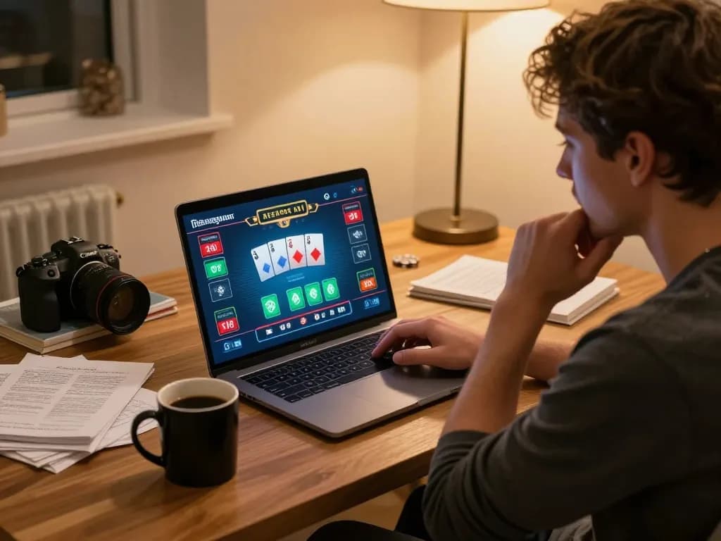 Sungaitoto player mastering poker strategy in a cozy home office during thrilling online session