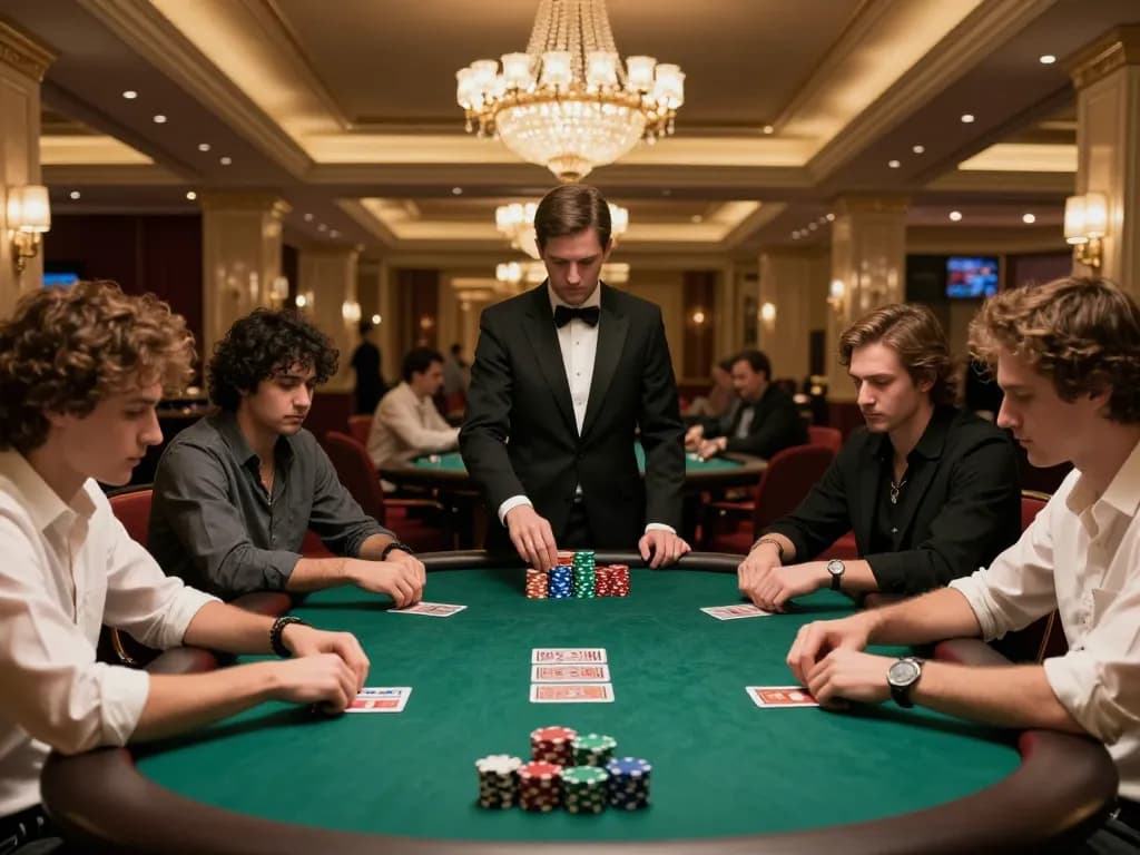 Go88 players strategizing during a high-stakes poker game in a luxurious casino environment.