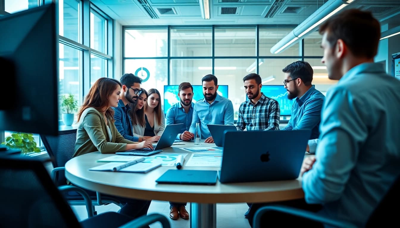 Strategic teamwork at a digital marketing agency with diverse professionals collaborating.