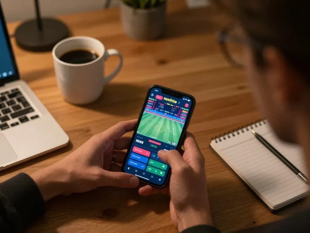 W88 mobile sports betting experience with a person making strategic wagers on a smartphone