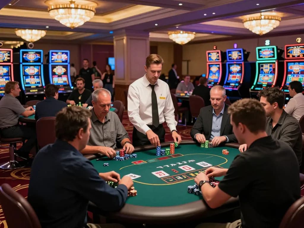 fc88 players enjoying intense blackjack games at a vibrant casino, surrounded by excitement and luxury.