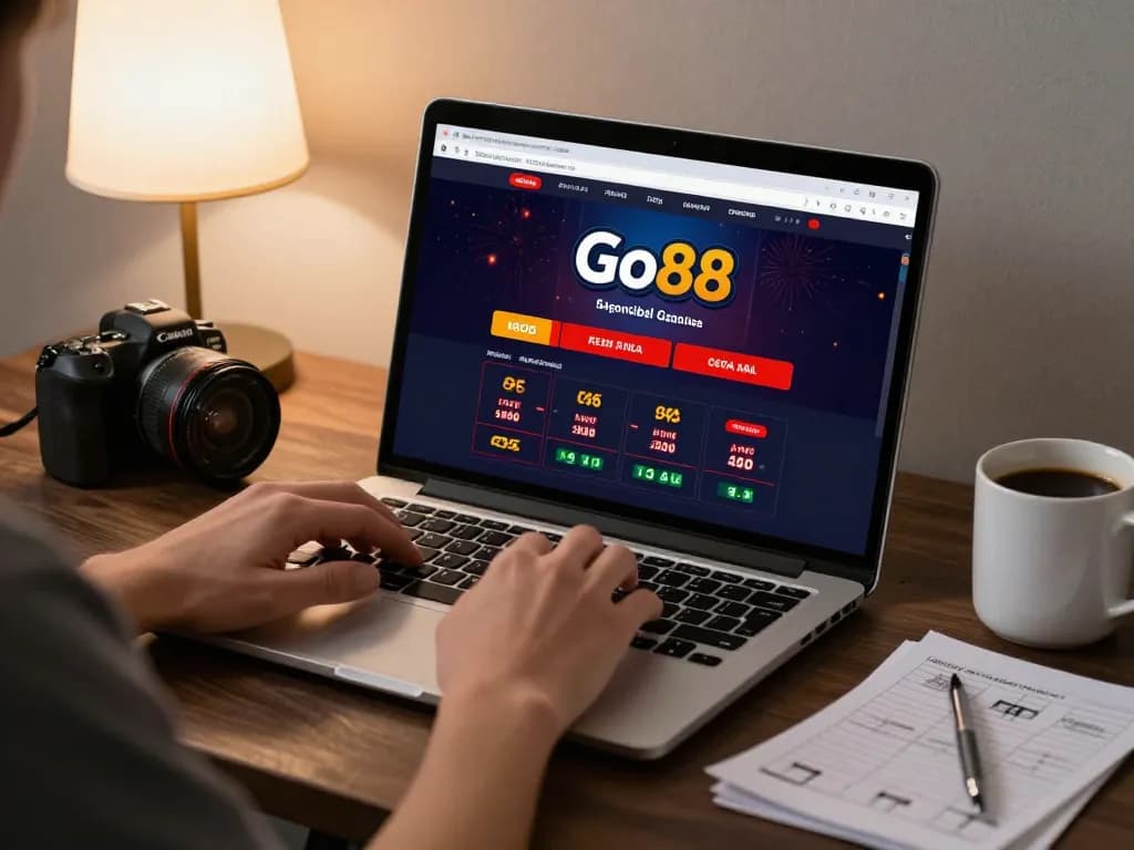 Go88 online gaming experience with a user engaged in gameplay on a laptop, showcasing immersive casino action.