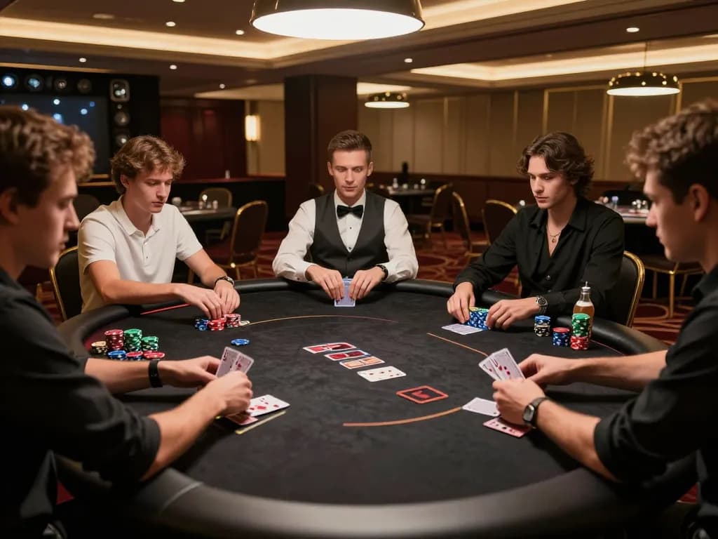 Kkwin players enjoying an intense poker game, showcasing strategy and excitement.