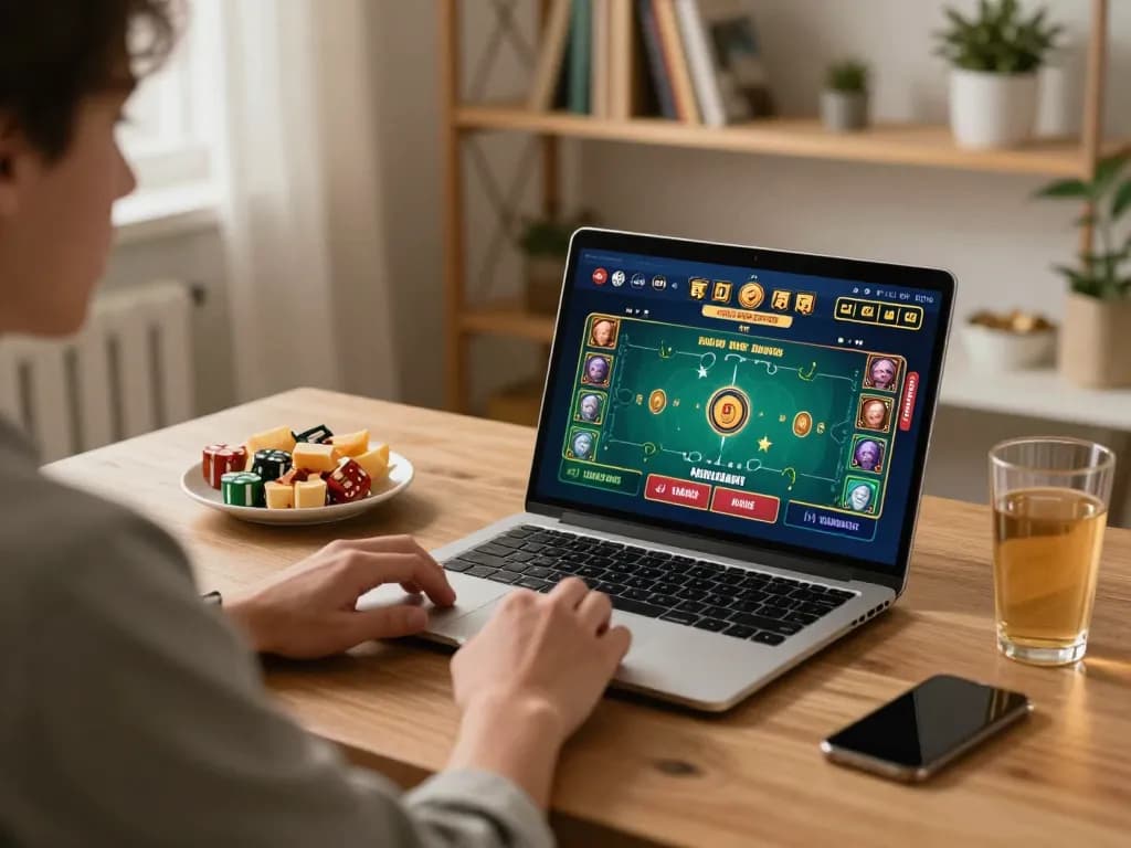 Player enjoying live dealer game on laptop for XXGG with snacks and warm lighting.