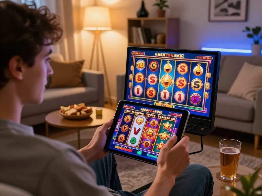 Engaging online casino gameplay on tablet showcasing tr88 slot machine interface and vibrant graphics