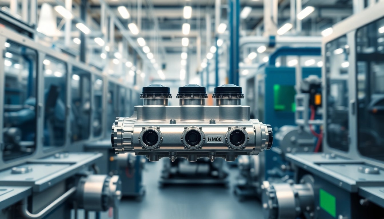 HM88 Series manifold in a modern manufacturing facility, showcasing precision engineering and advanced technology.