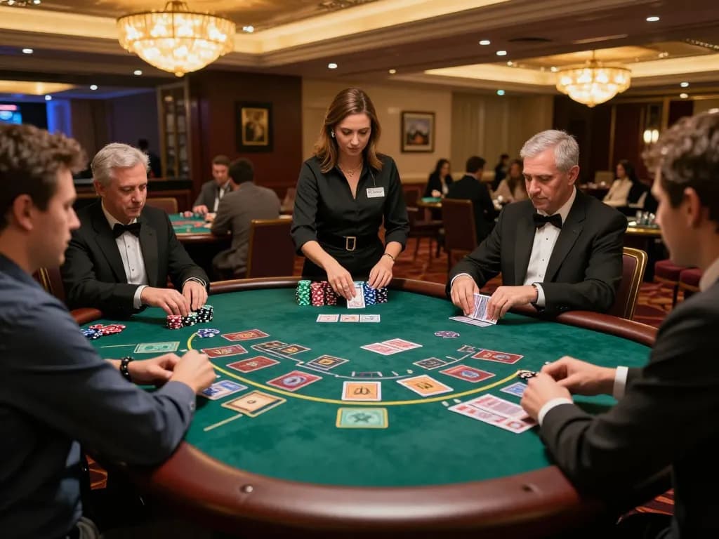 WW88 players enjoying a thrilling blackjack game at an upscale casino with vibrant lighting and excitement.
