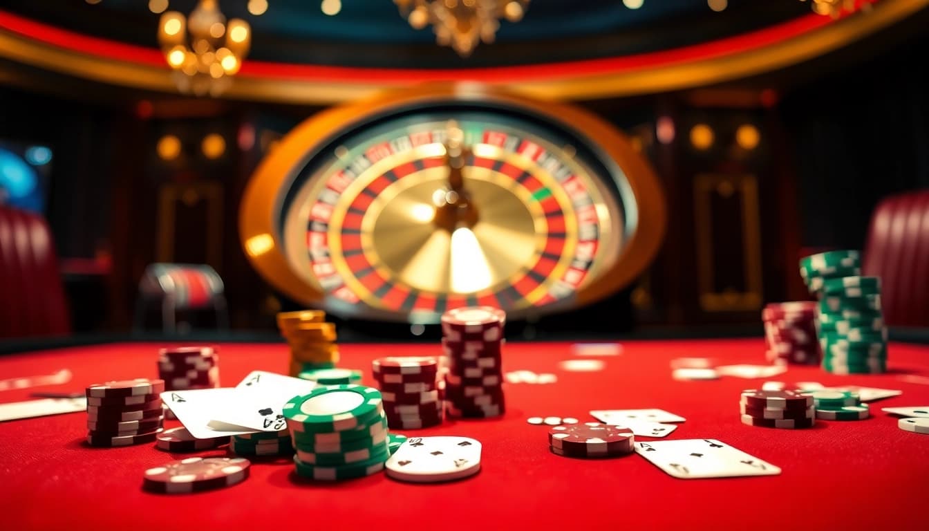 Experience thrilling gameplay as you explore porn games at a luxurious casino table with vibrant chips and cards.