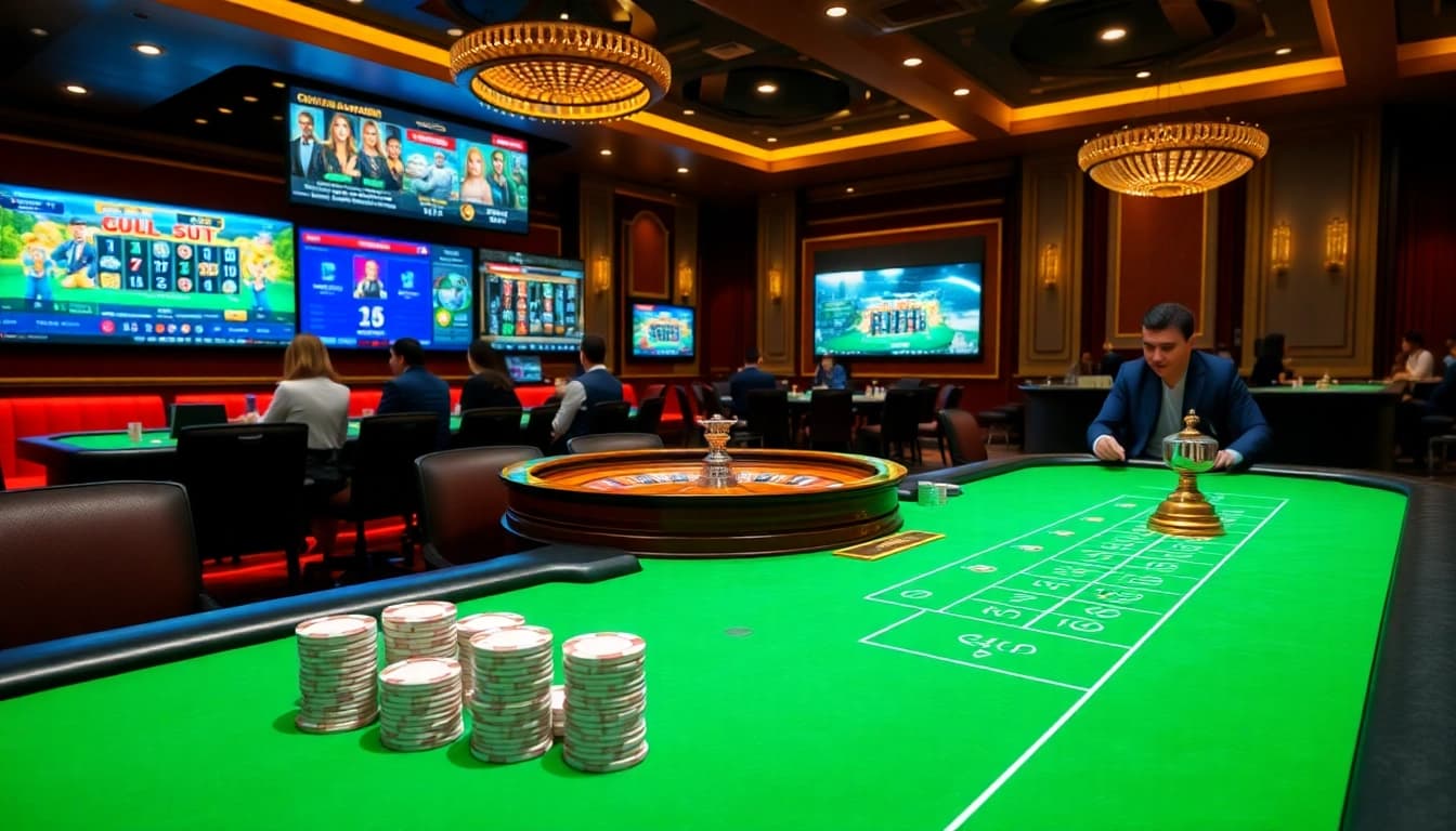 Experience the excitement of gambling at 13win with elegant casino tables and vibrant action.