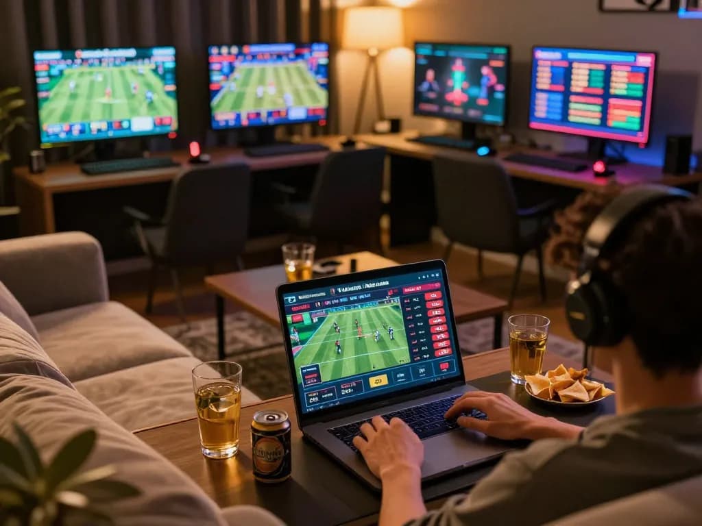 Bong88 user actively engaging in live sports betting with vibrant real-time odds displayed on a laptop