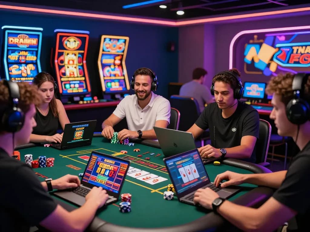 Engaging players enjoying B52Club games, highlighting tải b52club in a lively online casino atmosphere.