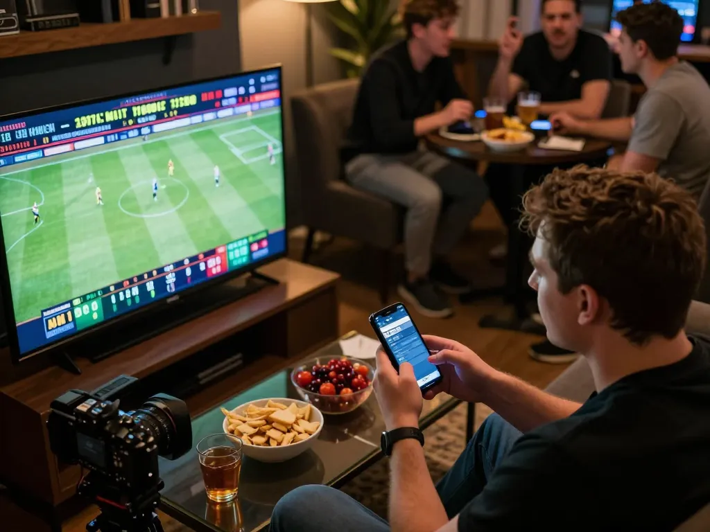 Engaging sports betting experience featuring nhandinhkeonhacai live betting updates on a smartphone amidst a thrilling match