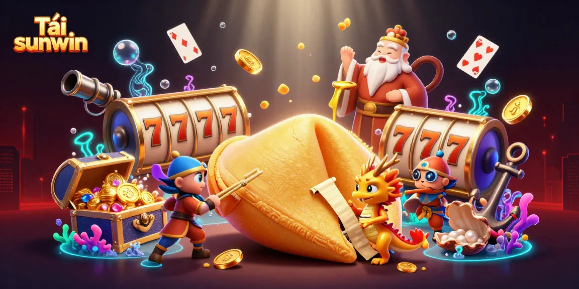 Tải sunwin with dynamic casino scene featuring golden cookie, wise dragon, and vibrant gaming elements