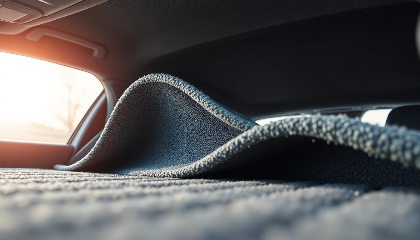 High-quality Garso Izoliacija material sample displayed in an automotive interior setting, emphasizing durability and soundproofing.